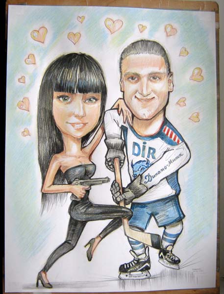 шаржист на свадьбу в Минске шарж по фото хоккеиста с девушкой